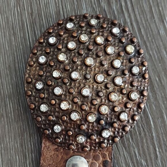 ENMON Brown Embossed Alligator Design Leather Belt Rhinestone Buckle Large - Picture 4 of 8